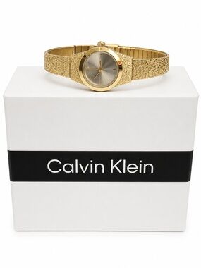 Calvin Klein Gold Textured Bracelet Watch Minimalist with Silver-Tone 18 MM Dial